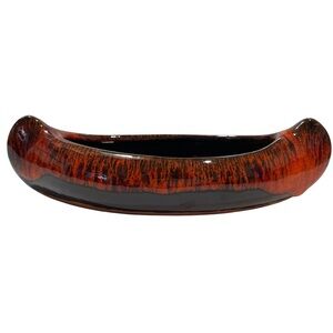 Vintage 1960s Evangeline Pottery Canada Small Canoe Vase Red Lava Drip Glaze